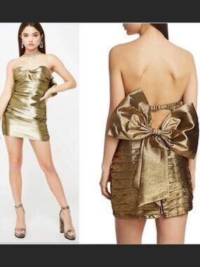 For Love and Lemons Juliet Metallic Gold Bow Dress